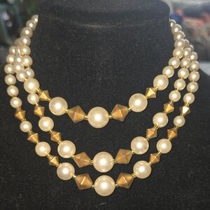 Gold and Pearl Multi-Strand Necklace - Unbranded